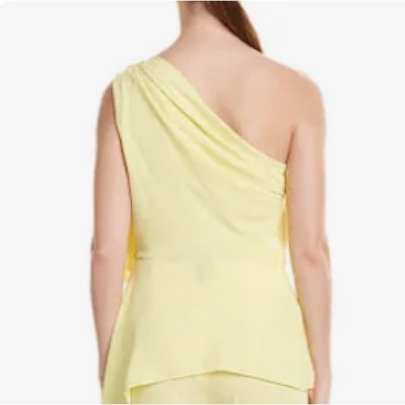 BCBG MAXAZRIA One Shoulder Peplum draped Top Lime Yellow XSmall - Picture 5 of 16